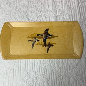 Vtg 1950s Set of 4 Hasko Haskelite Wooden Lap Trays / Ducks Lithograph Design
